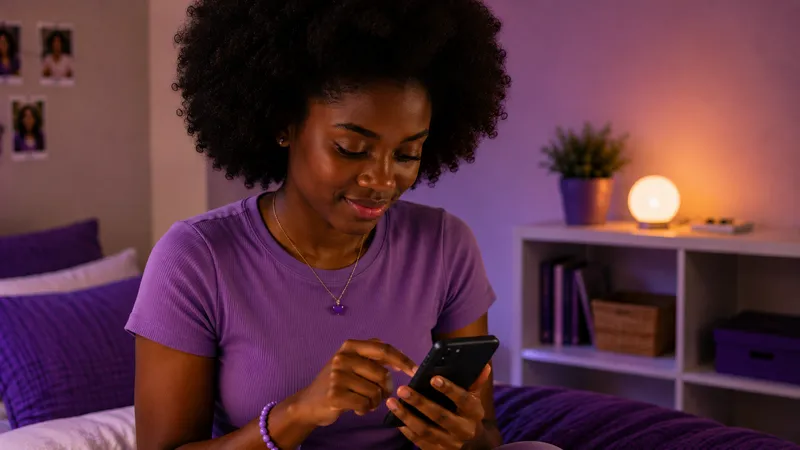 Une jeune fille écrit un message sur son téléphone